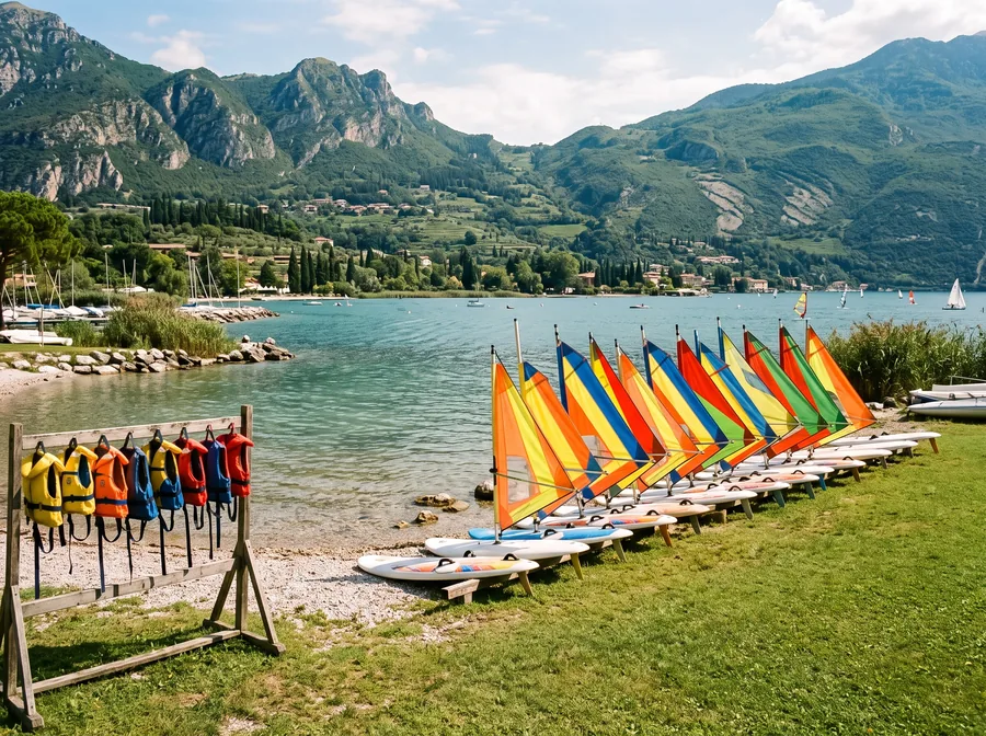 Symbolbild: kleine Windsurfbretter für Kinder am Ufer