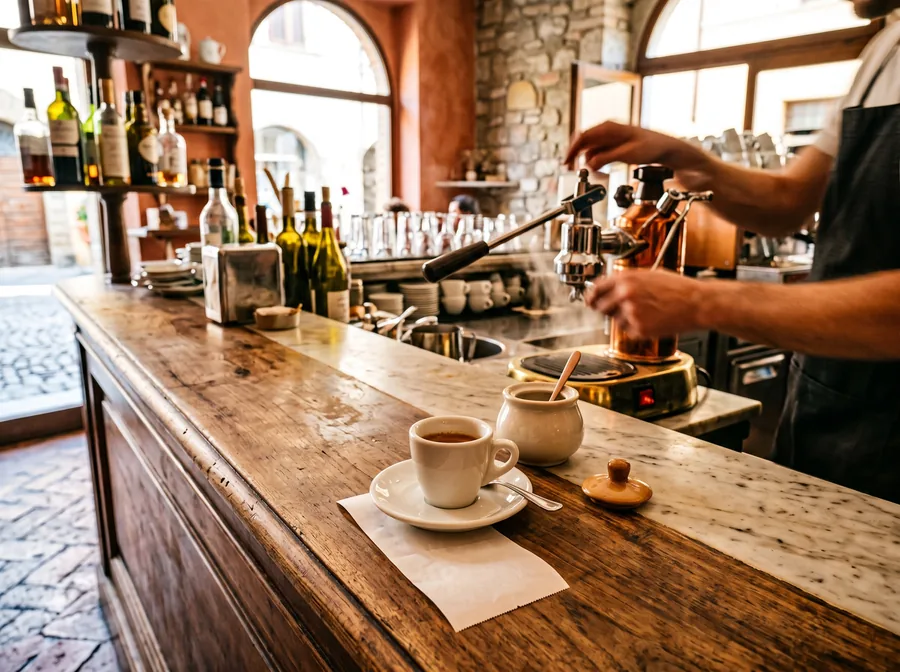Ticket de caisse avec soucoupe sur le comptoir d’un bar (image d’illustration)