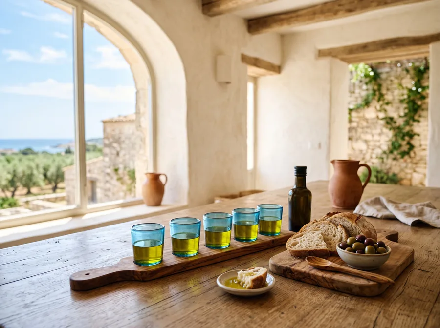 Illustrative image: olive oil tasting in small glasses
